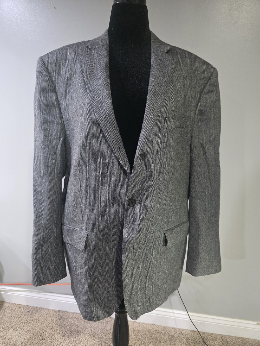 Vintage Ralph Lauren 100% Gray Herringbone Blazer Made In Canada Collegiate. 46R